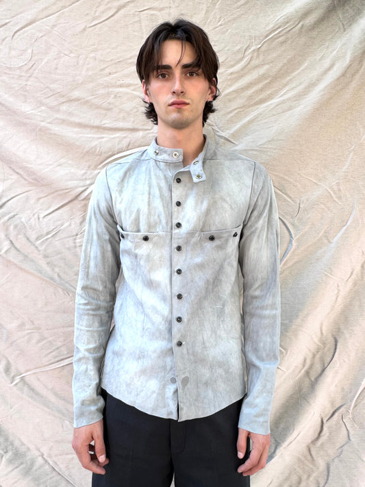 FW25 || FAULTED SHOULDER 2.0 LEATHER SHIRT|| 100%  KANGAROO || BAPTISMAL WHITE