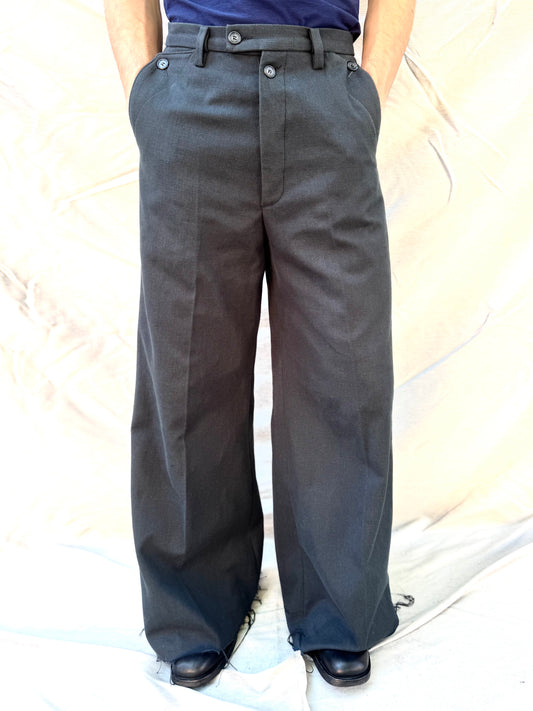 FW25 ||BUTTON POCKET GODDE PANTS|| COTTON - LINEN  WASHED BLACK