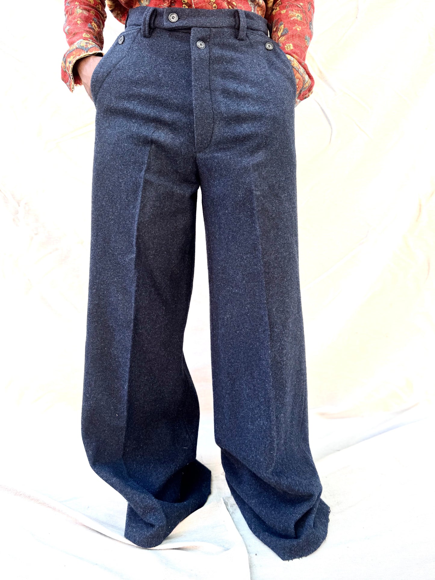 FW25 ||BUTTON POCKET GODDE PANTS|| 100% WOOL - MIDNIGHT