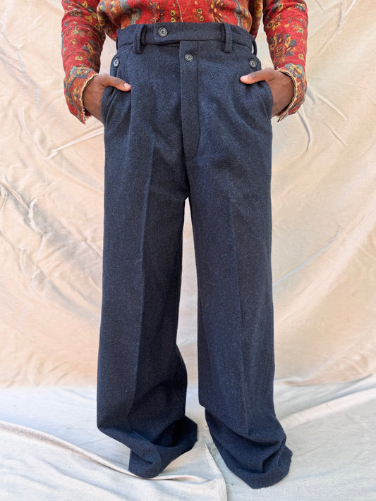 FW25 ||BUTTON POCKET GODDE PANTS|| 100% WOOL - MIDNIGHT