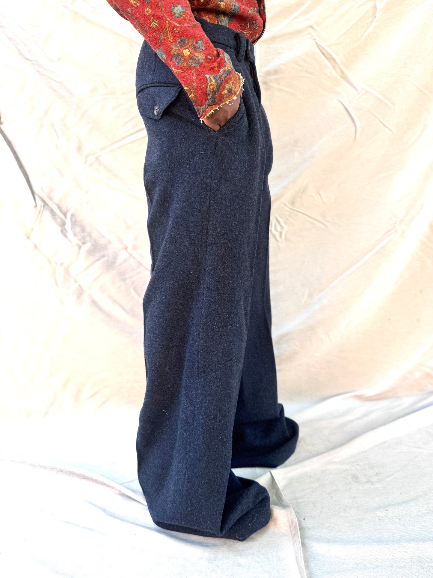 FW25 ||BUTTON POCKET GODDE PANTS|| 100% WOOL - MIDNIGHT
