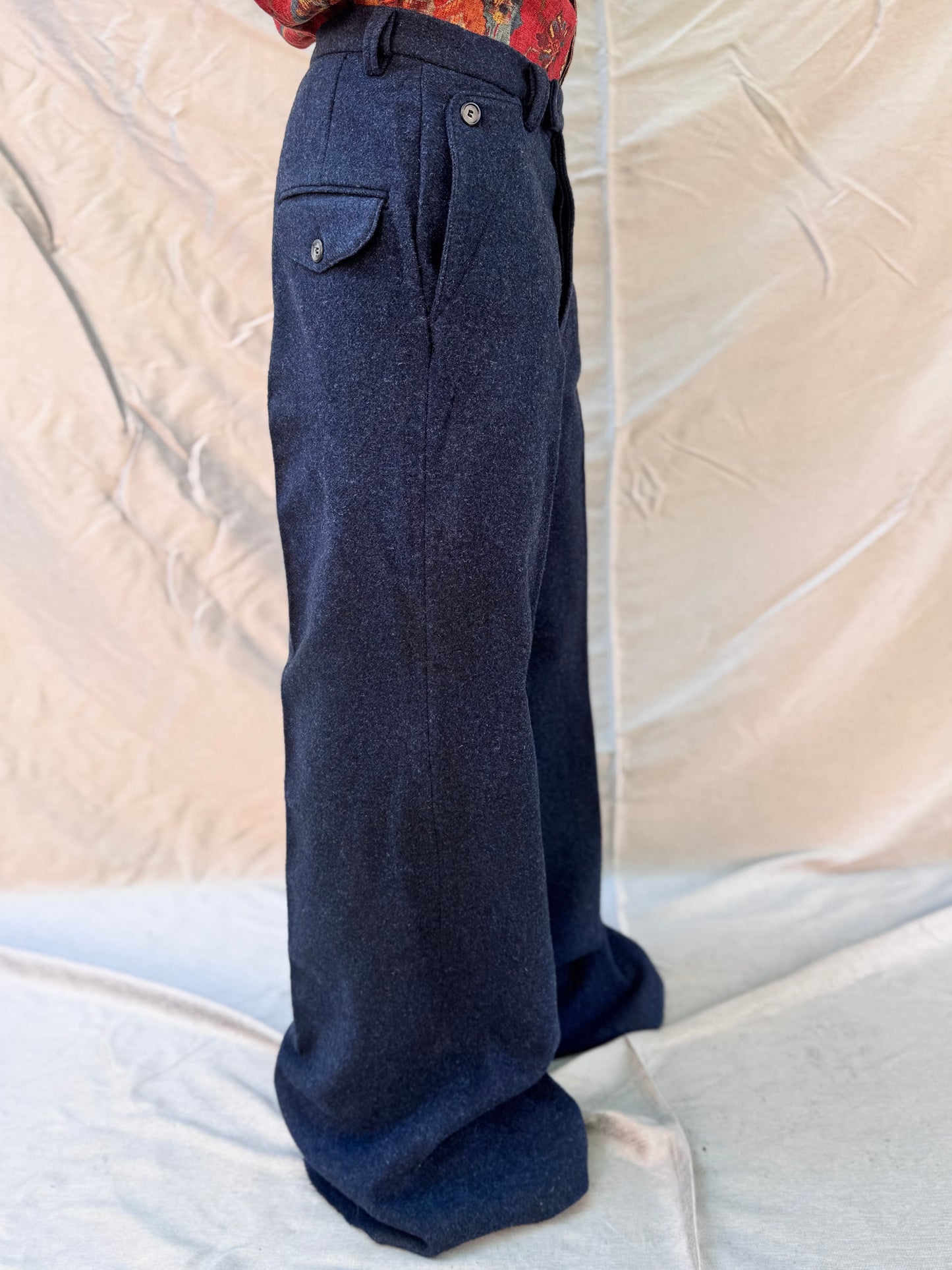 FW25 ||BUTTON POCKET GODDE PANTS|| 100% WOOL - MIDNIGHT