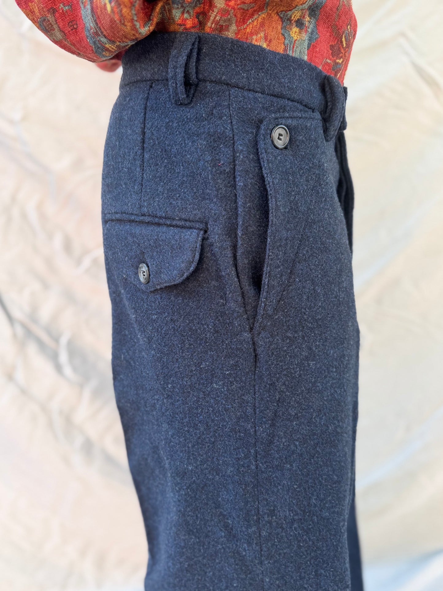 FW25 ||BUTTON POCKET GODDE PANTS|| 100% WOOL - MIDNIGHT