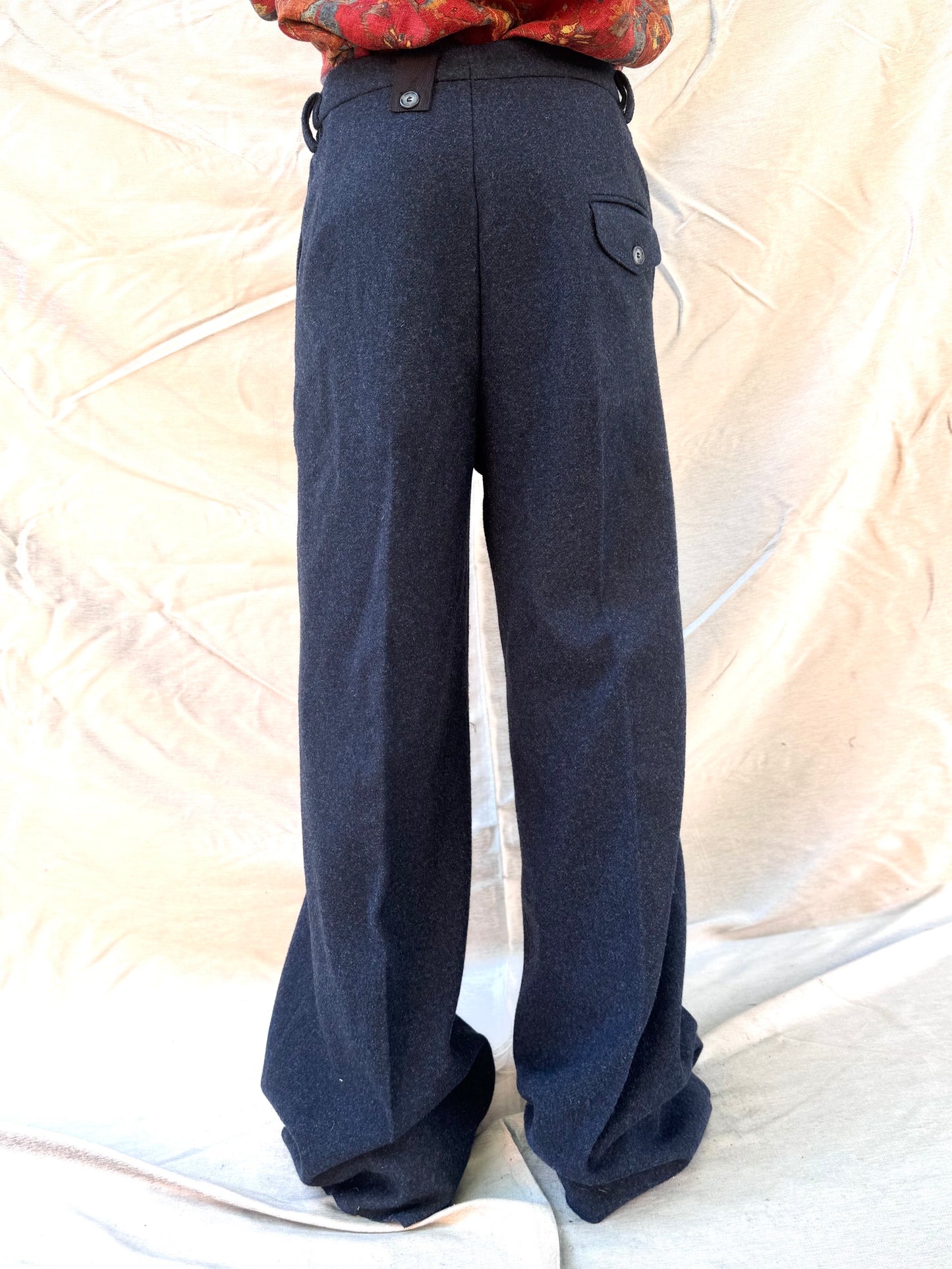 FW25 ||BUTTON POCKET GODDE PANTS|| 100% WOOL - MIDNIGHT