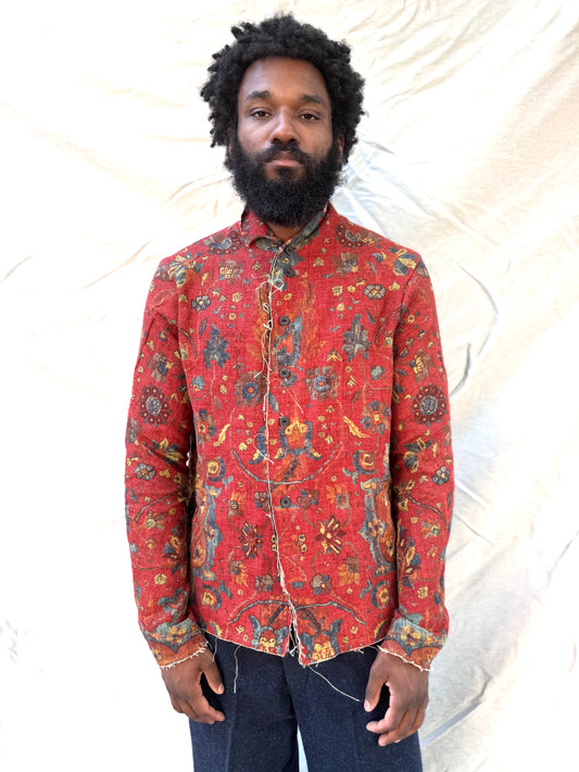 FW25 || PROTOLOGICAL ARCHETYPE "INDIVIDUAL" SHIRT || MAROON LINEN PRINT
