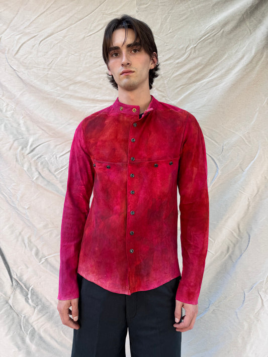 FW25 || FAULTED SHOULDER 2.0 LEATHER SHIRT|| 100%  KANGAROO || ROMANTIC RED
