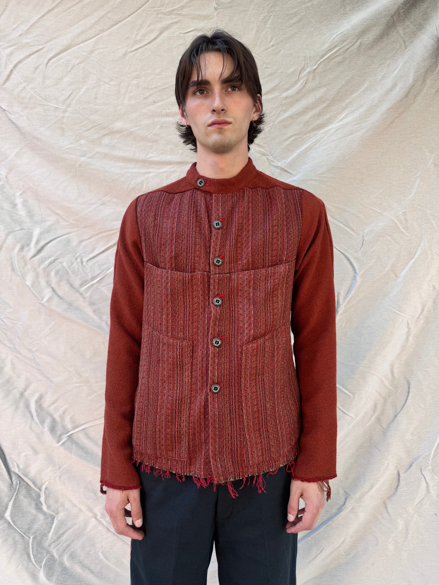 FW25 || FAULTED SHOULDER WORK SHIRT|| COTTON LINEN || RED