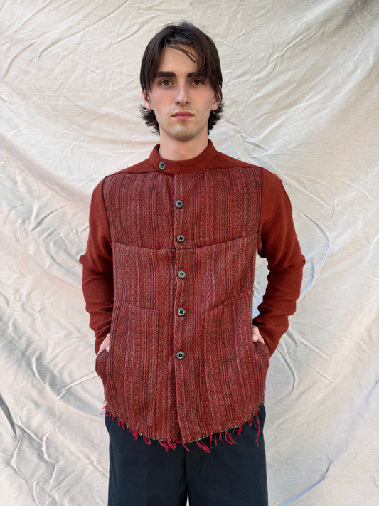 FW25 || FAULTED SHOULDER WORK SHIRT|| COTTON LINEN || RED