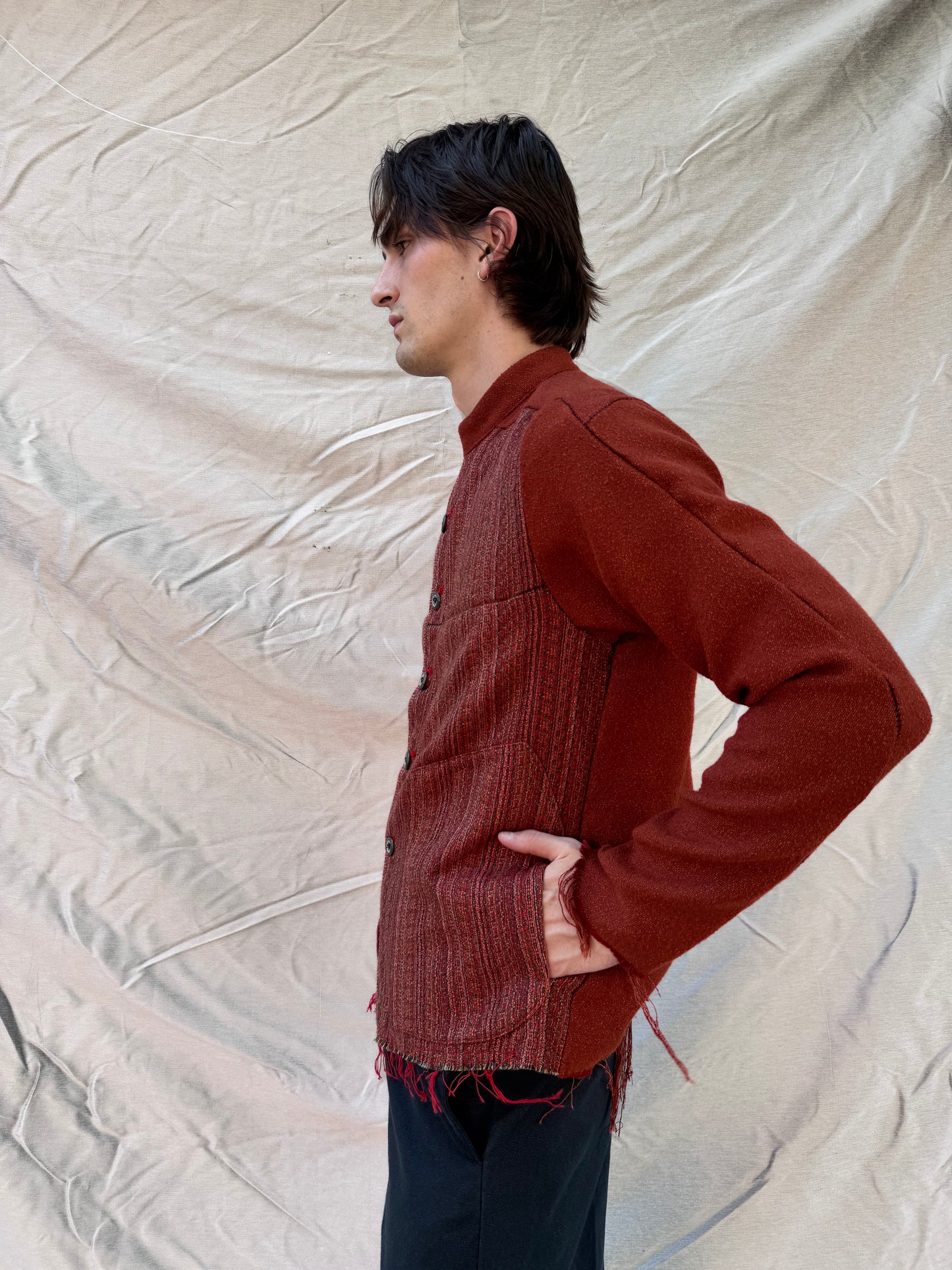 FW25 || FAULTED SHOULDER WORK SHIRT|| COTTON LINEN || RED