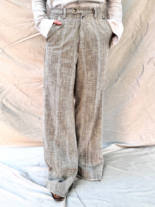 FW25 ||BUTTON POCKET GODDE PANTS|| COTTON - LINEN  ECRU