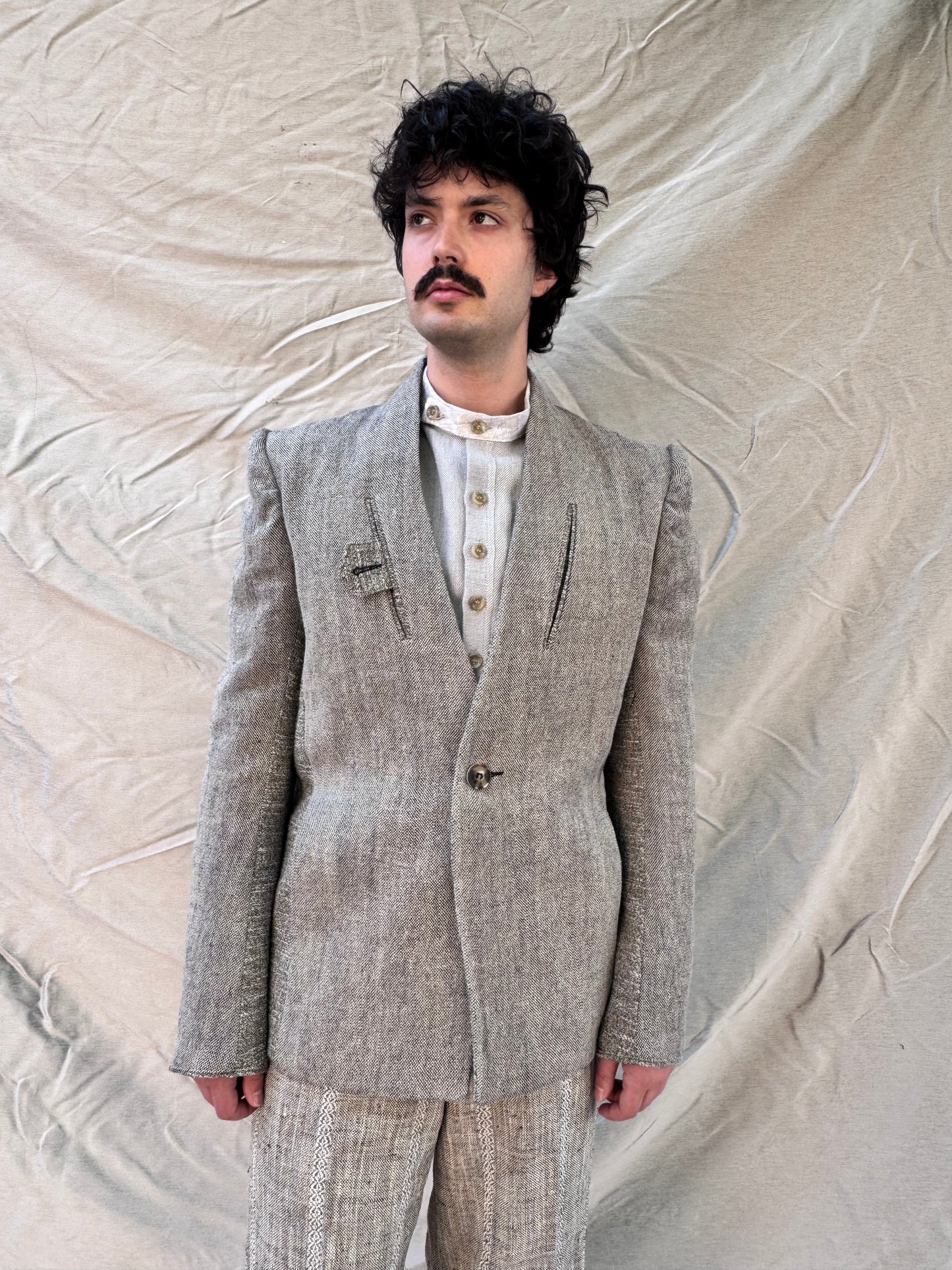 FW25 || SHAWL COLLAR ZAGODA 4 POCKET BLAZER || SPECKLED  SAND LINEN