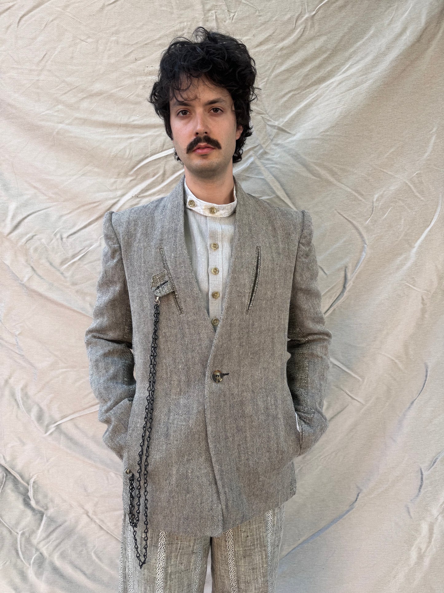 FW25 || SHAWL COLLAR ZAGODA 4 POCKET BLAZER || SPECKLED  SAND LINEN