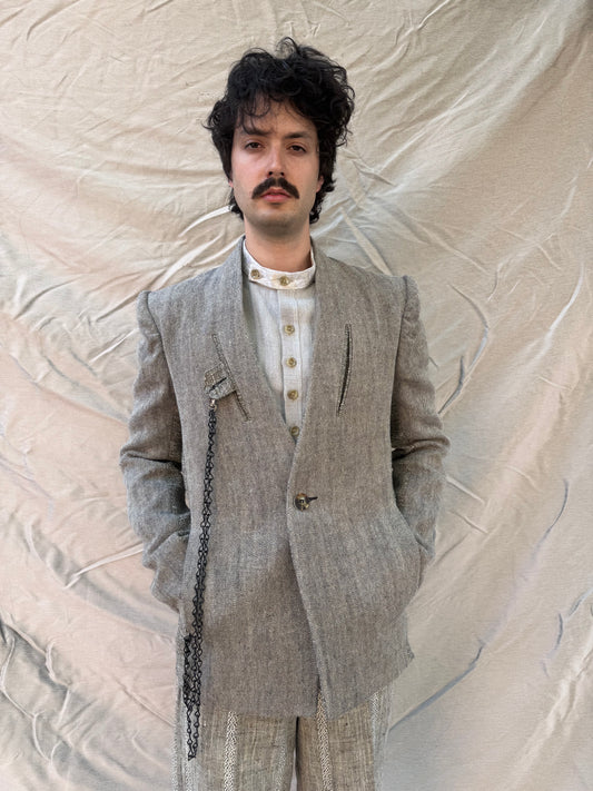 FW25 || SHAWL COLLAR ZAGODA 4 POCKET BLAZER || SPECKLED  SAND LINEN