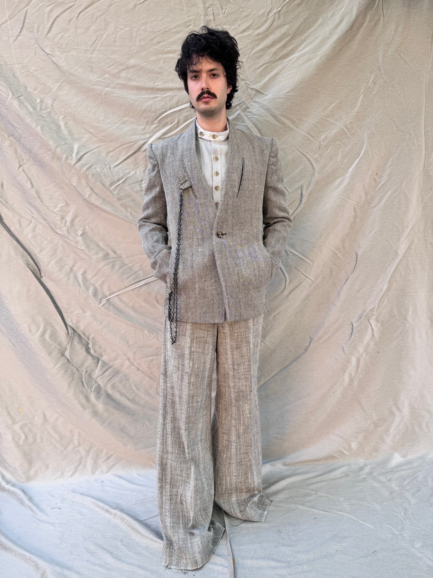 FW25 || SHAWL COLLAR ZAGODA 4 POCKET BLAZER || SPECKLED  SAND LINEN
