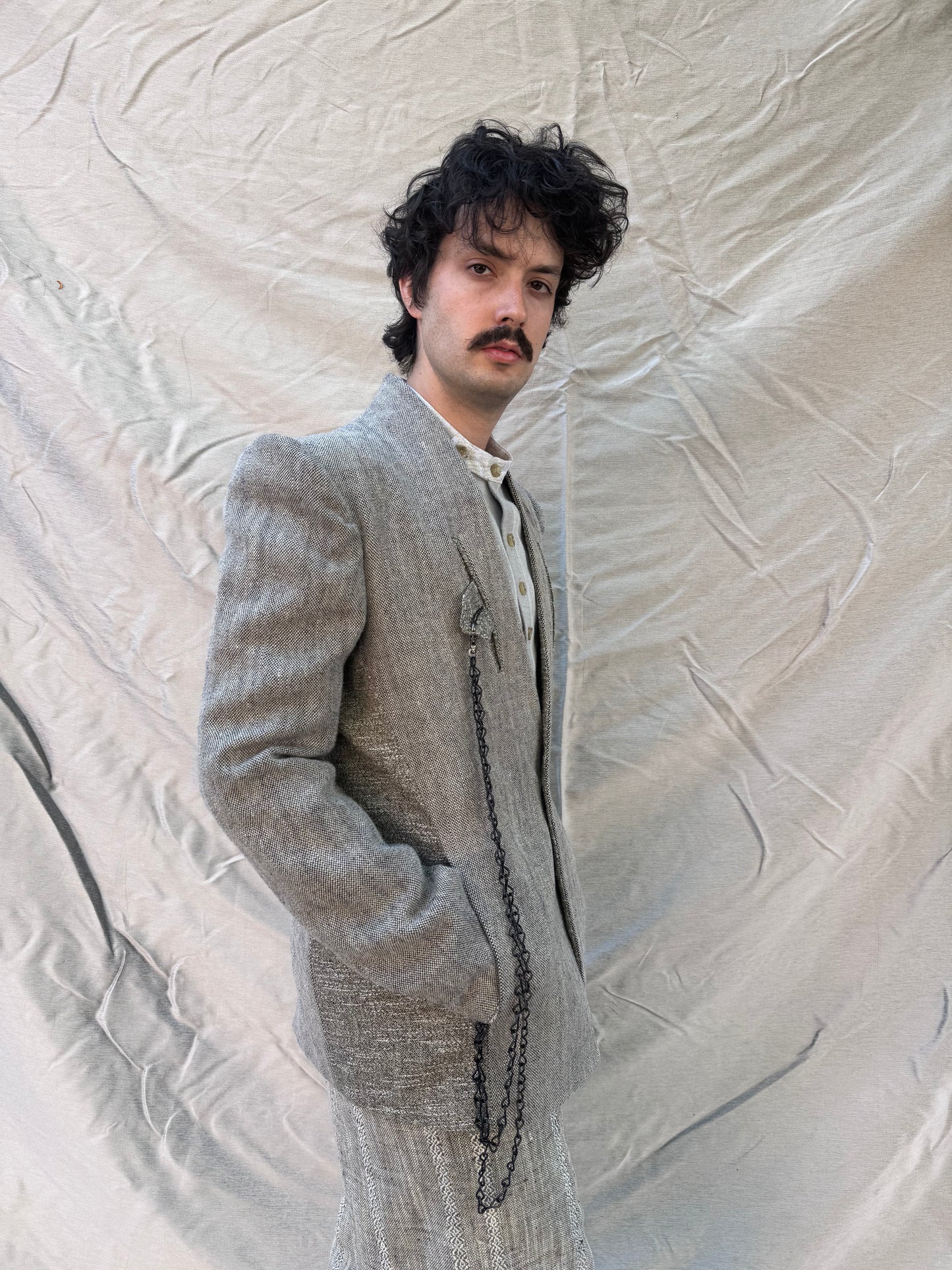 FW25 || SHAWL COLLAR ZAGODA 4 POCKET BLAZER || SPECKLED  SAND LINEN