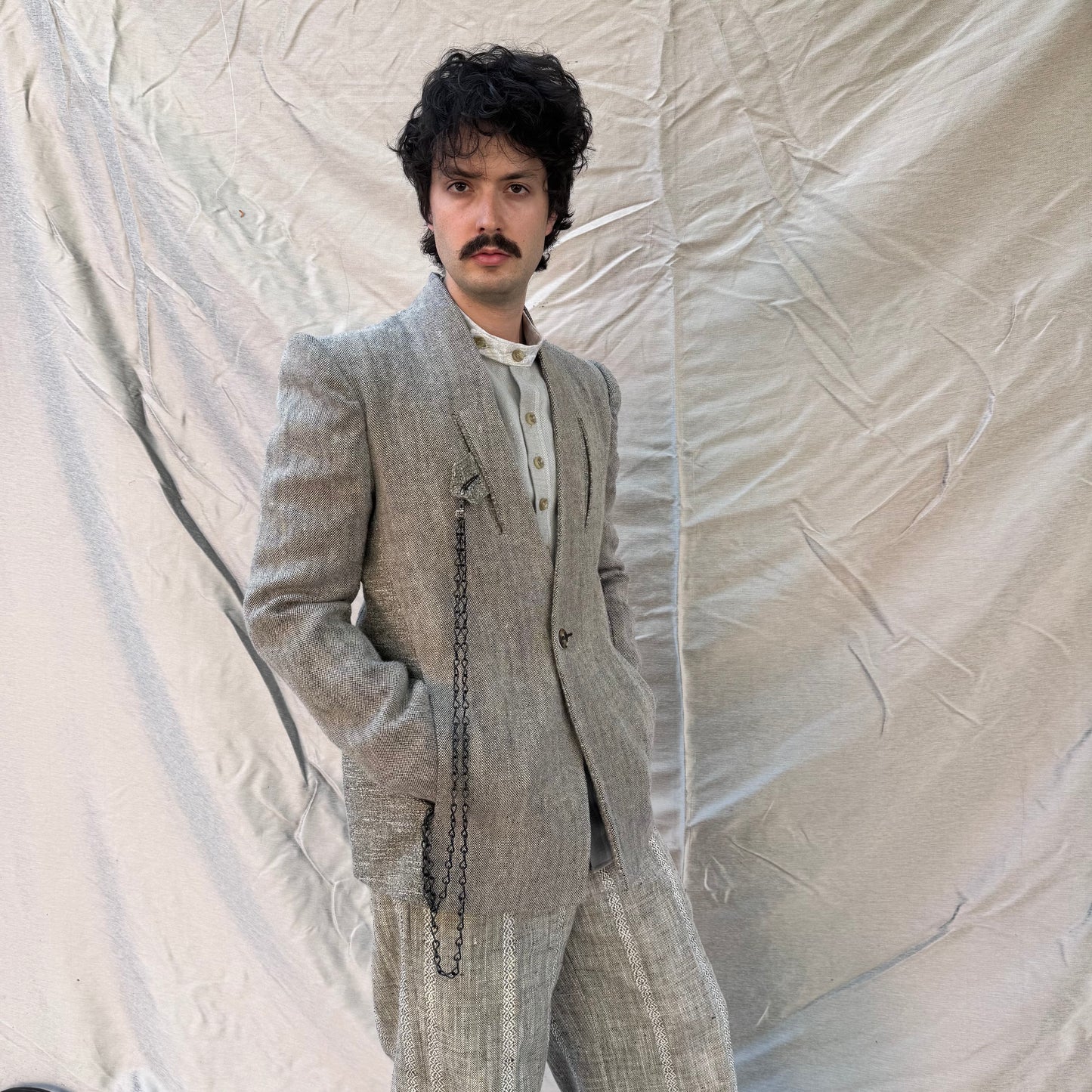 FW25 || SHAWL COLLAR ZAGODA 4 POCKET BLAZER || SPECKLED  SAND LINEN