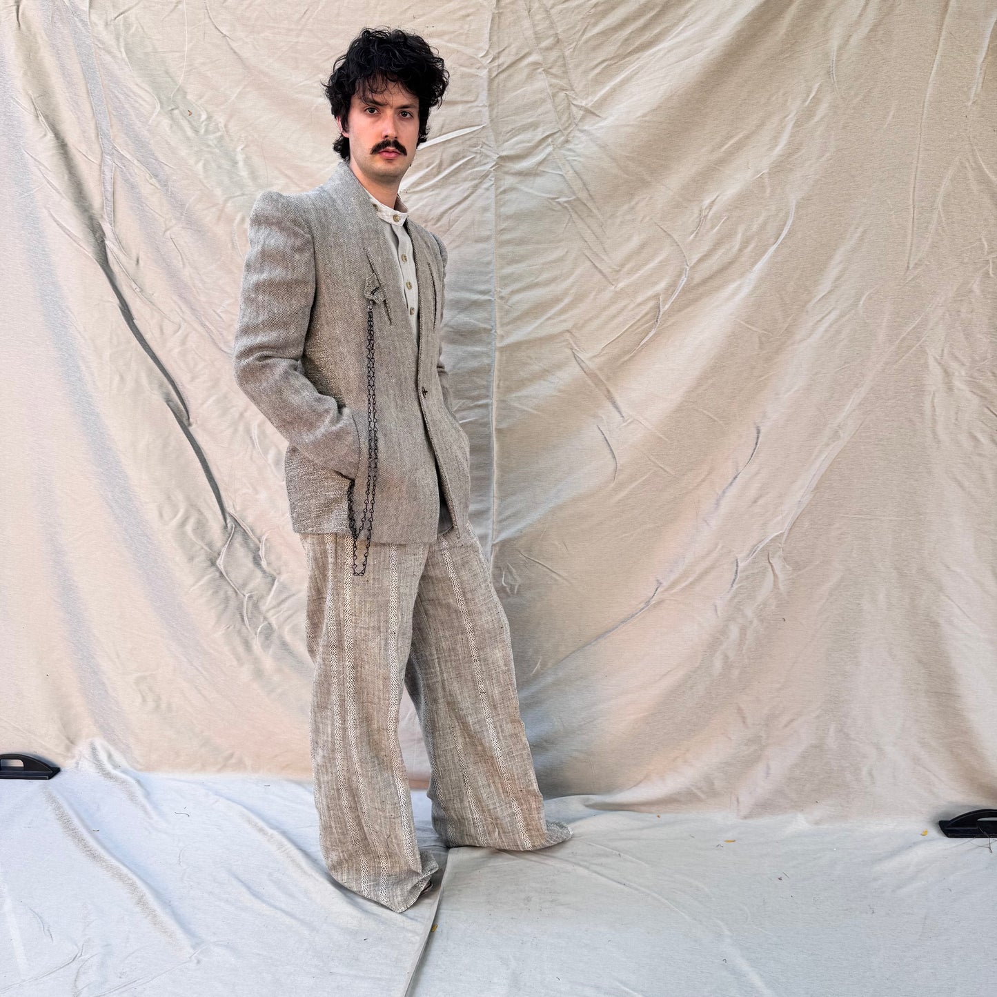 FW25 || SHAWL COLLAR ZAGODA 4 POCKET BLAZER || SPECKLED  SAND LINEN