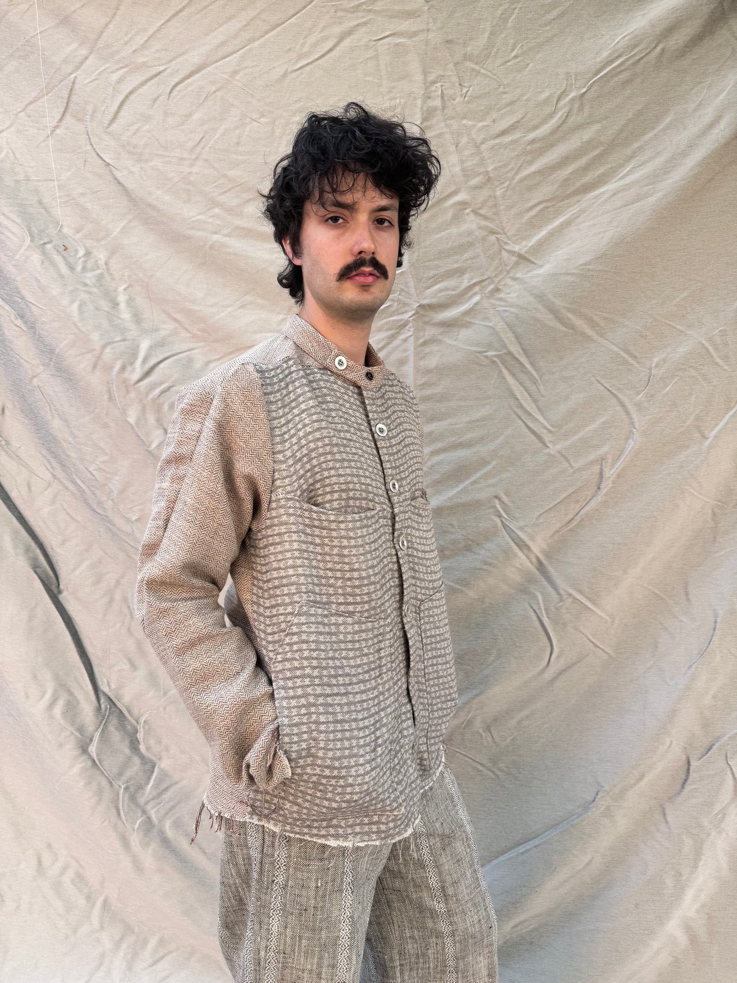 FW25 || FAULTED SHOULDER WORK SHIRT|| COTTON LINEN || ECRU