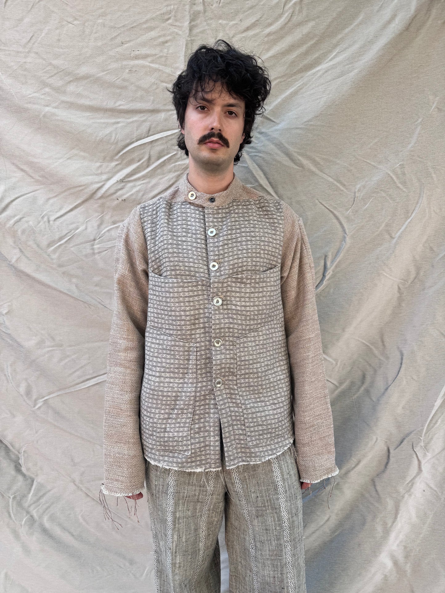 FW25 || FAULTED SHOULDER WORK SHIRT|| COTTON LINEN || ECRU