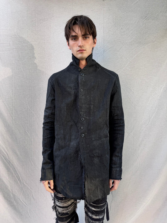 FW25 || PROTOLOGICAL ARCHETYPE LONG SHIRT JACKET || CHARCOAL COATED BLACK