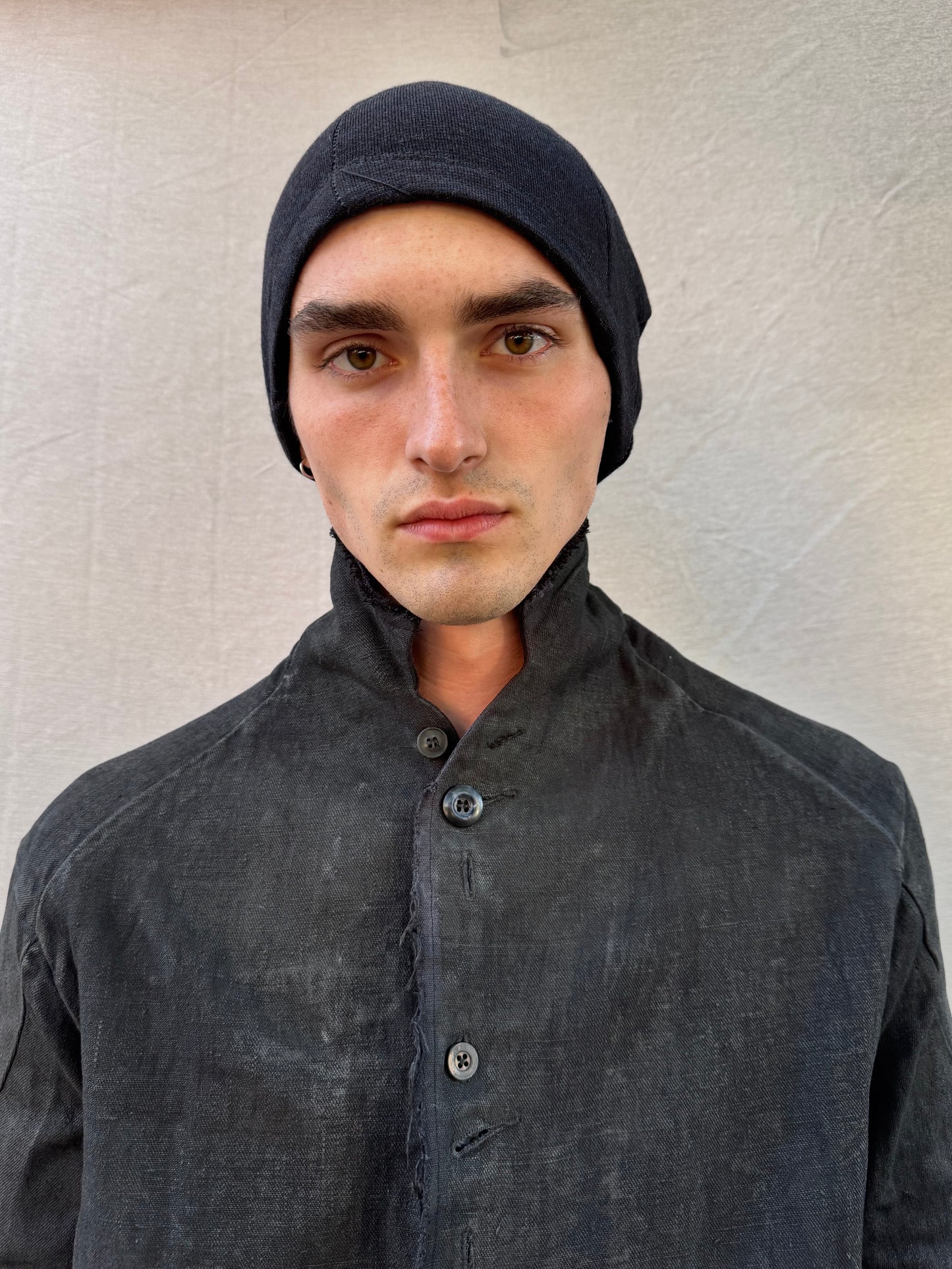 FW25 || TRIANGULAR  PANEL BEANIE || OVERLOCKED ||  BLACK ON BLACK