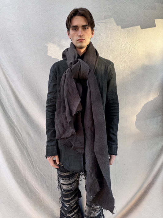 FW25 || LARGE BOILED WOOL BROCADE STOLE || BLACK