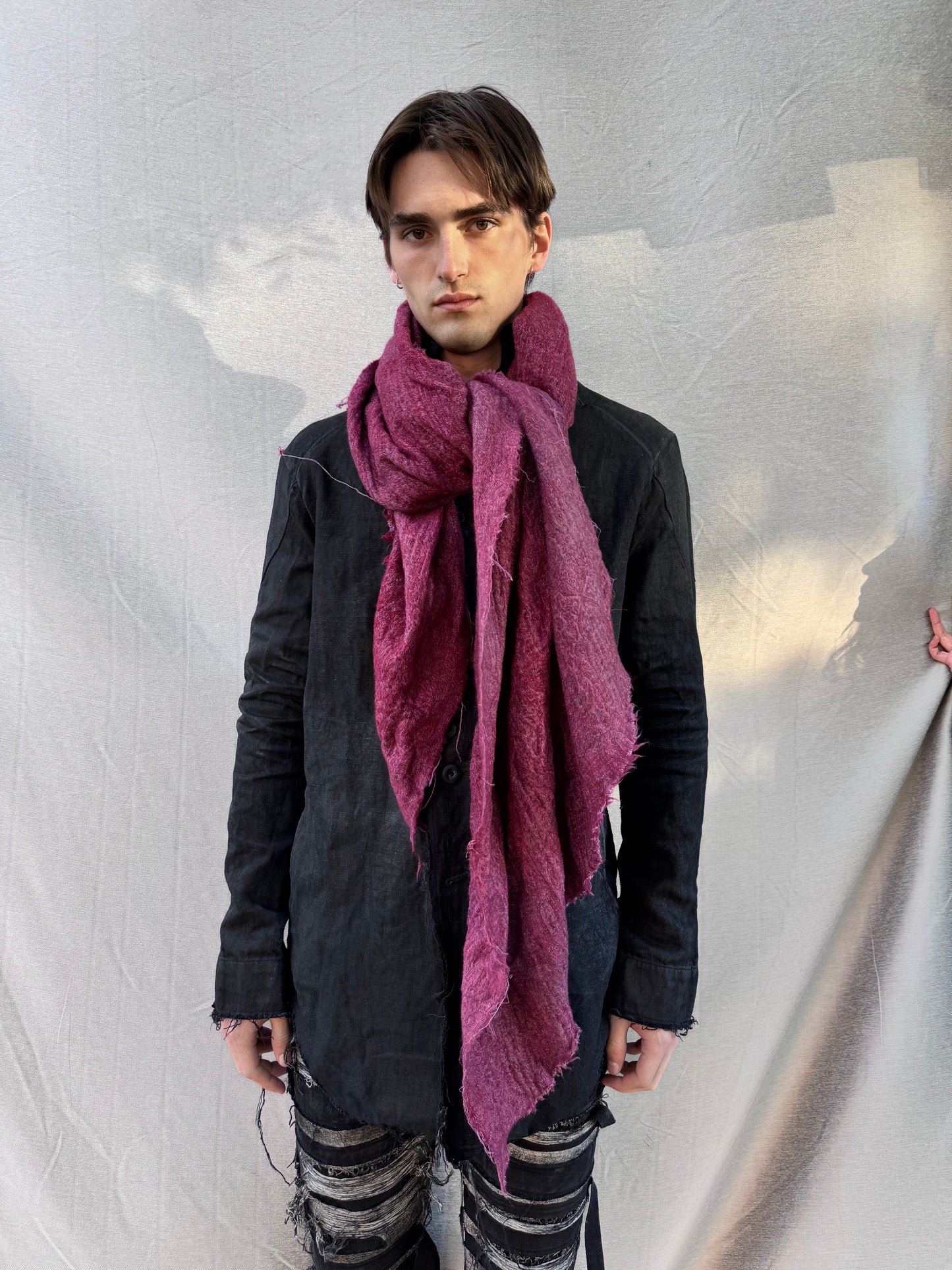FW25 || LARGE BOILED WOOL BROCADE STOLE || RED