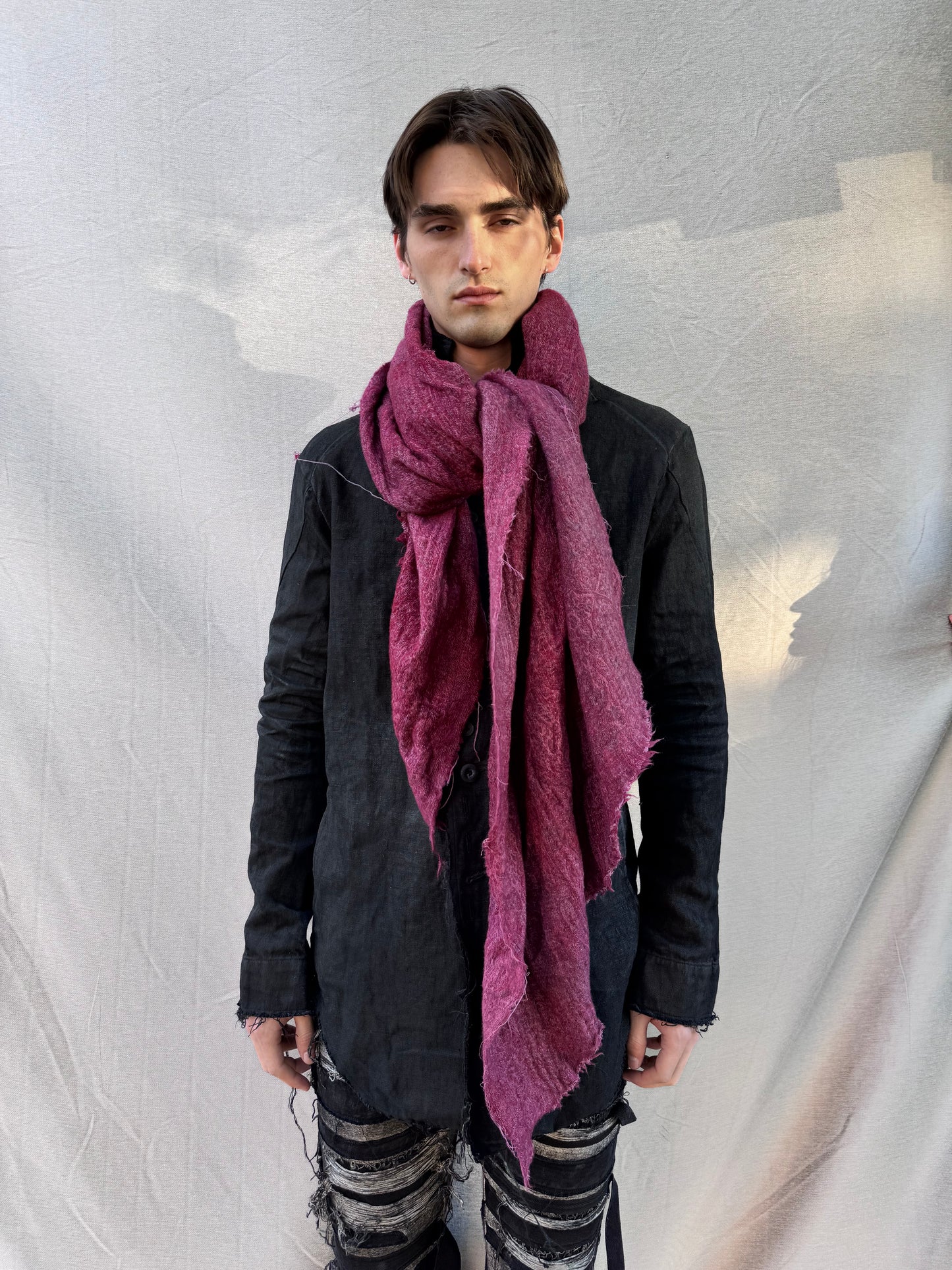 FW25 || LARGE BOILED WOOL BROCADE STOLE || RED