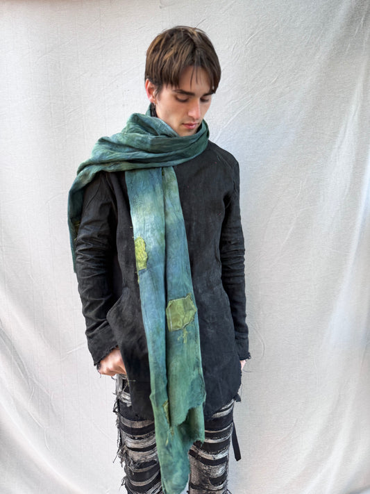 FW25 || SILK PATCHWORK LINEN SCARF || OD GREEN