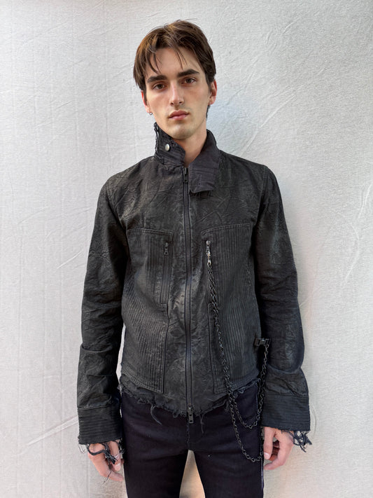 FW25 || FAULTED SHOULDER KEYCHAIN WORK JACKET|| CHARCOAL COATED COTTON