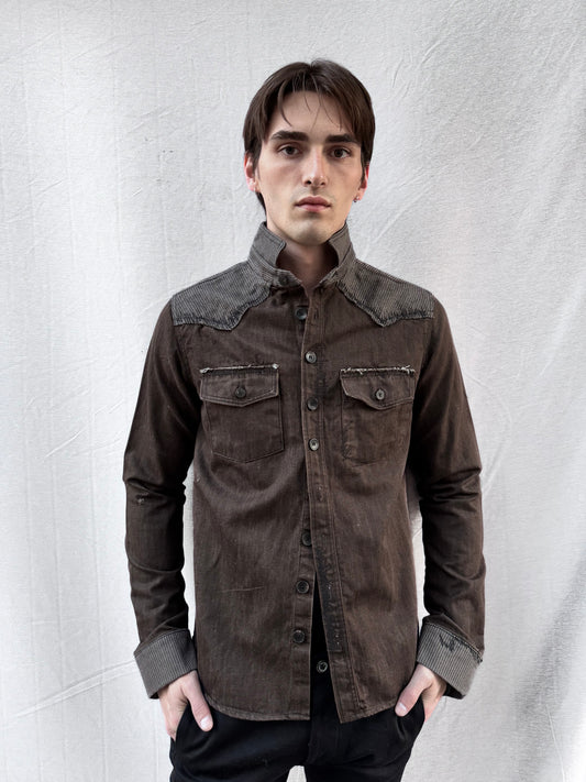 FW25 || WESTERN SHIRT || BROWN WASHED COTTON DENIM