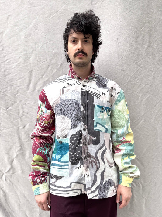 FW25 || FAULTED SHOULDER INDIVIDUAL "BOX SHIRT|| 100%  LINEN PRINT