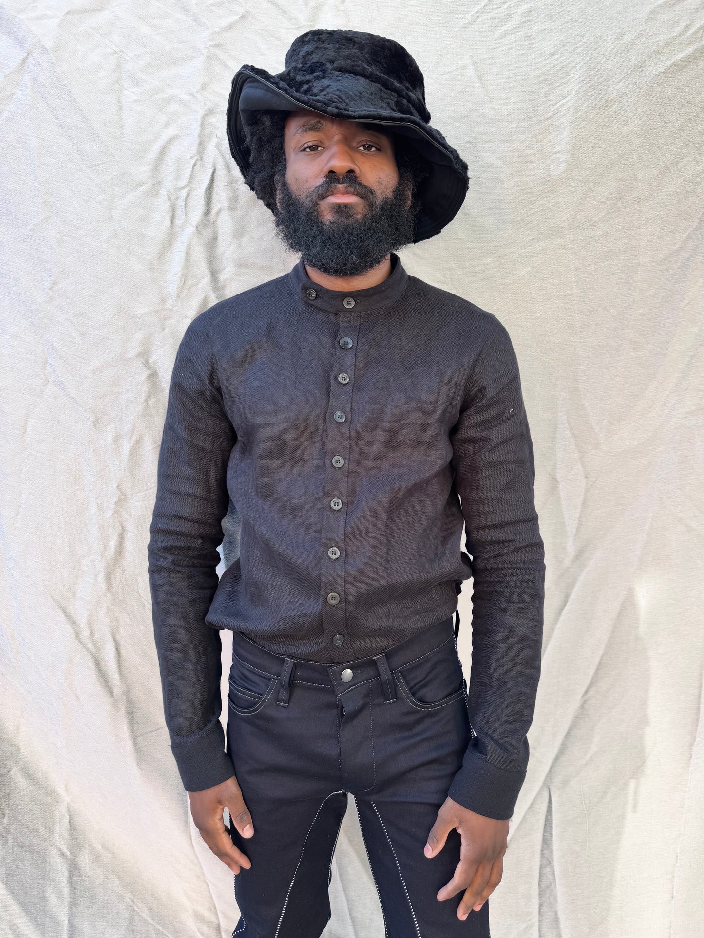 FW25 || FAULTED SHOULDER .5 CLASSIC SHIRT||  LINEN + COTTON || BLACK