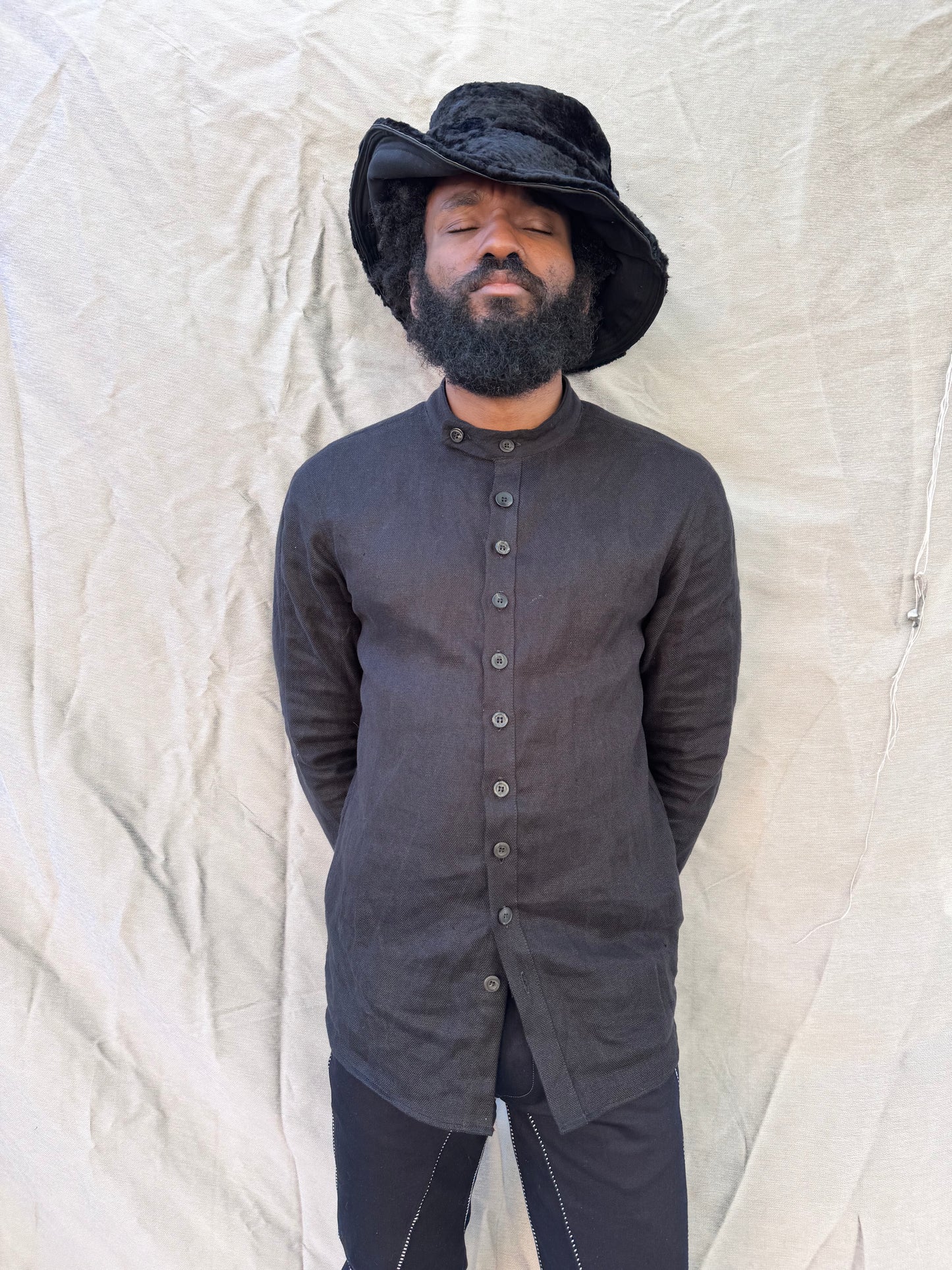 FW25 || FAULTED SHOULDER .5 CLASSIC SHIRT||  LINEN + COTTON || BLACK