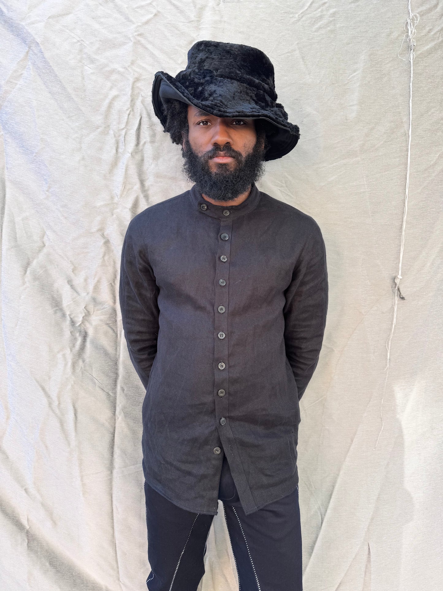 FW25 || FAULTED SHOULDER .5 CLASSIC SHIRT||  LINEN + COTTON || BLACK