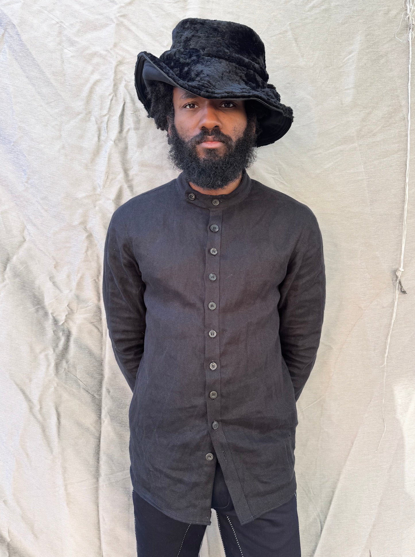 FW25 || FAULTED SHOULDER .5 CLASSIC SHIRT||  LINEN + COTTON || BLACK