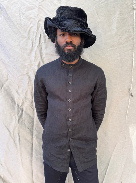 FW25 || FAULTED SHOULDER .5 CLASSIC SHIRT||  LINEN + COTTON || BLACK