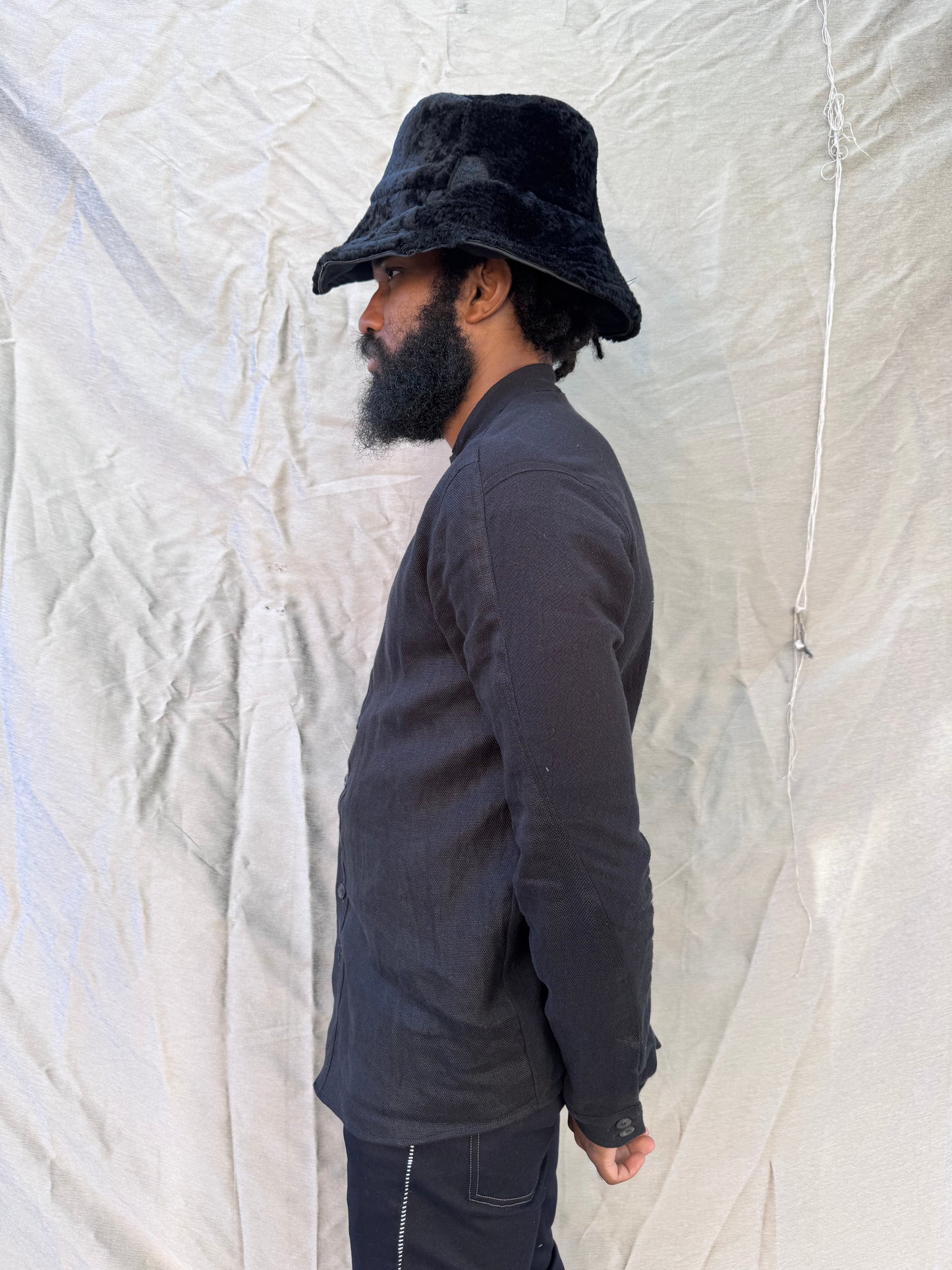 FW25 || FAULTED SHOULDER .5 CLASSIC SHIRT||  LINEN + COTTON || BLACK