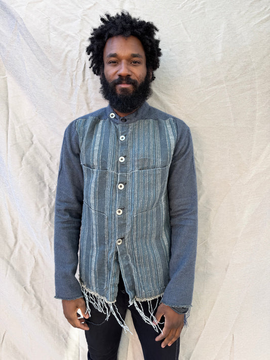 FW25 || FAULTED SHOULDER WORK SHIRT|| 100%  LINEN || LINEN + WOOL BLUE