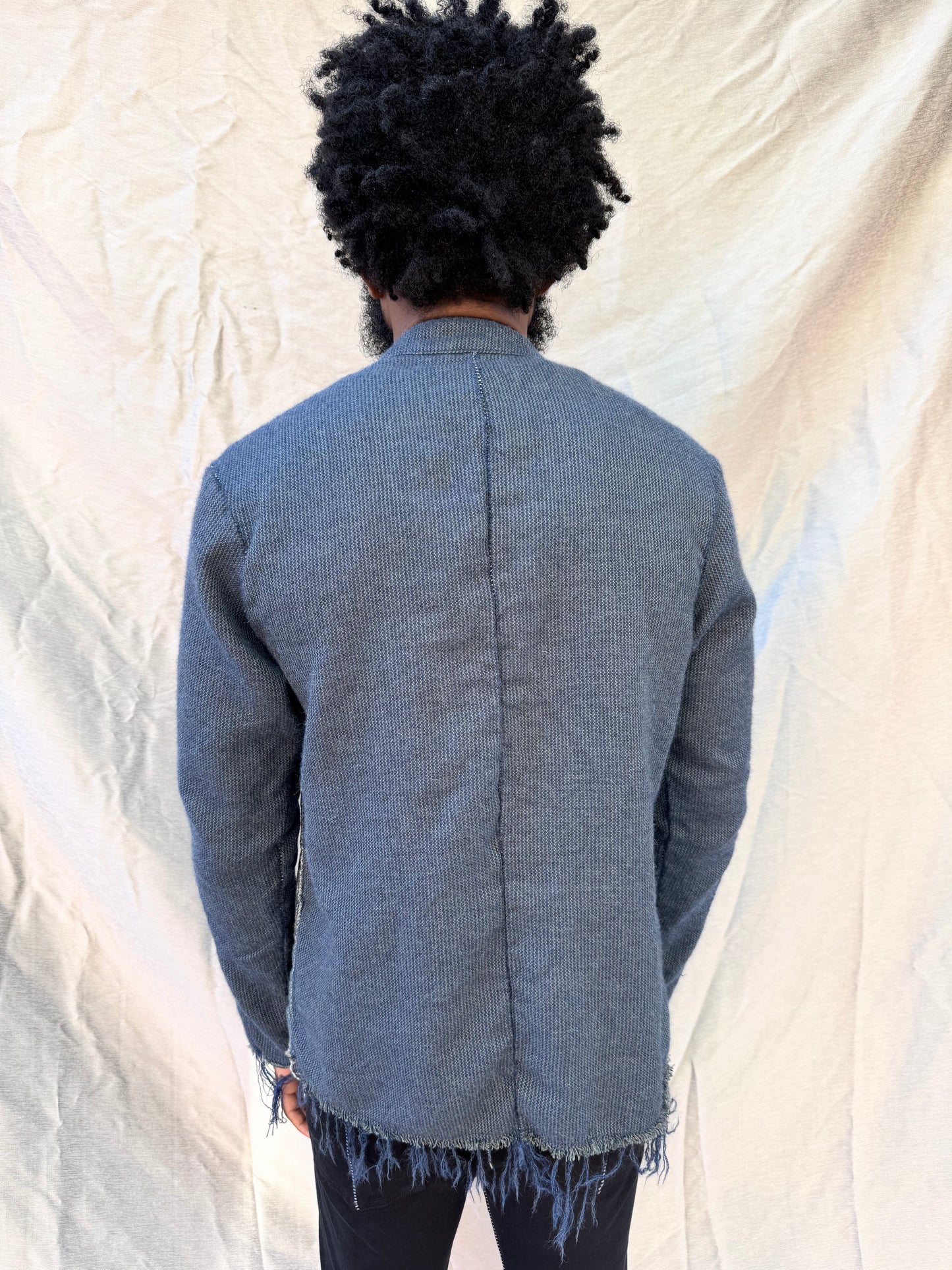 FW25 || FAULTED SHOULDER WORK SHIRT|| 100%  LINEN || LINEN + WOOL BLUE