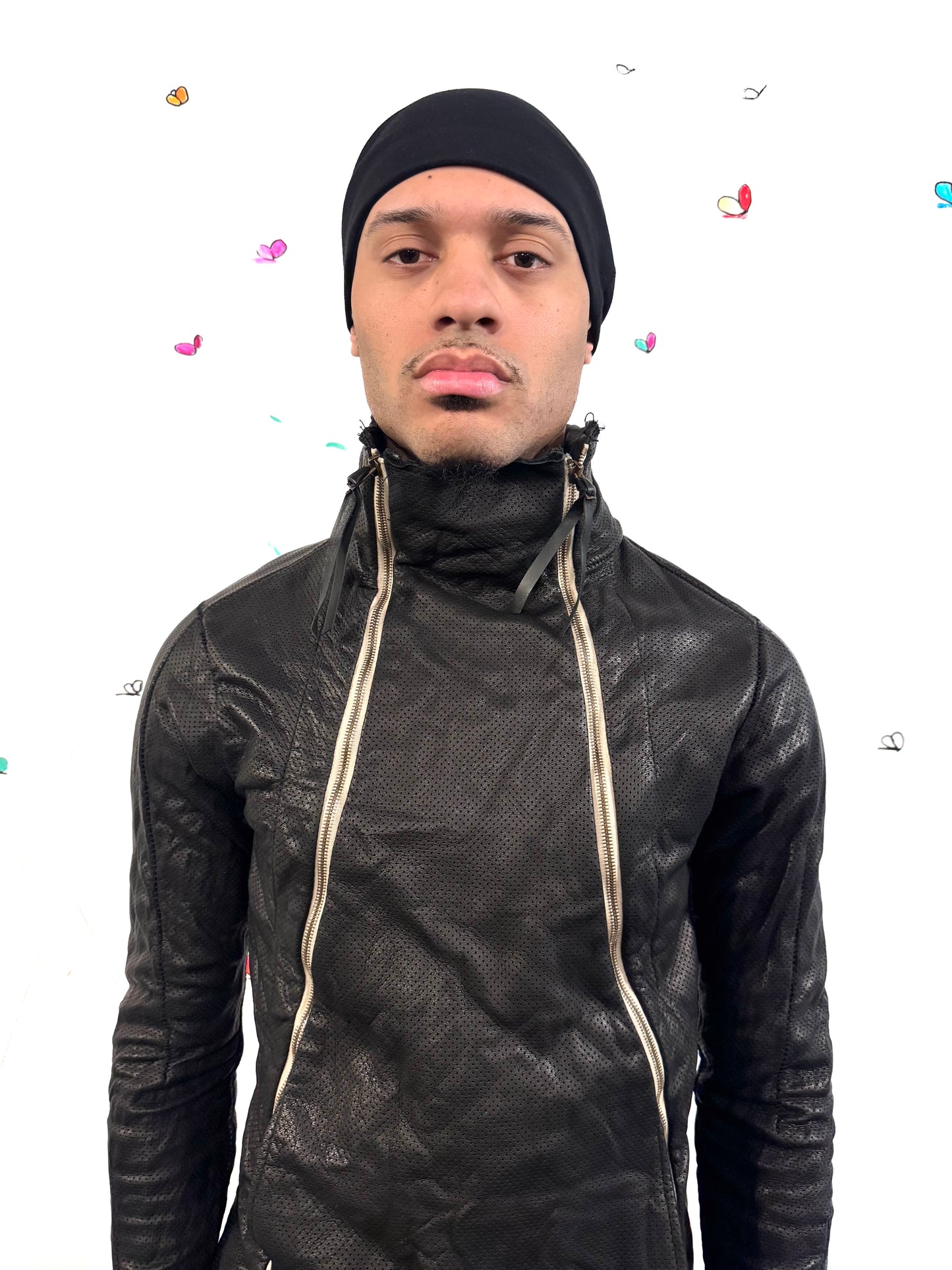 SS26 || PREFORATED TYPE III HIGH NECK JACKET|| CALFHIDE + COTTON