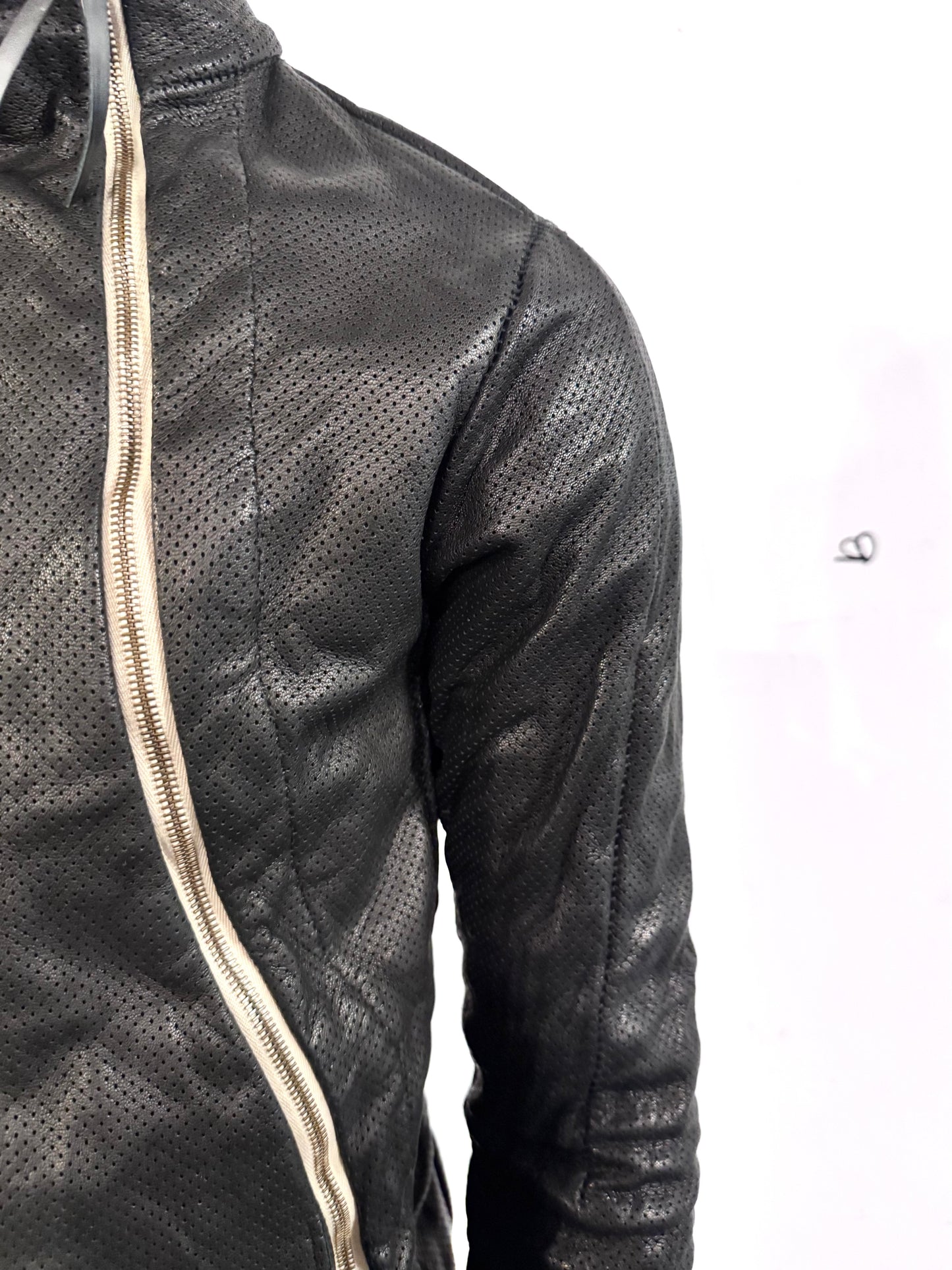 SS26 || PREFORATED TYPE III HIGH NECK JACKET|| CALFHIDE + COTTON