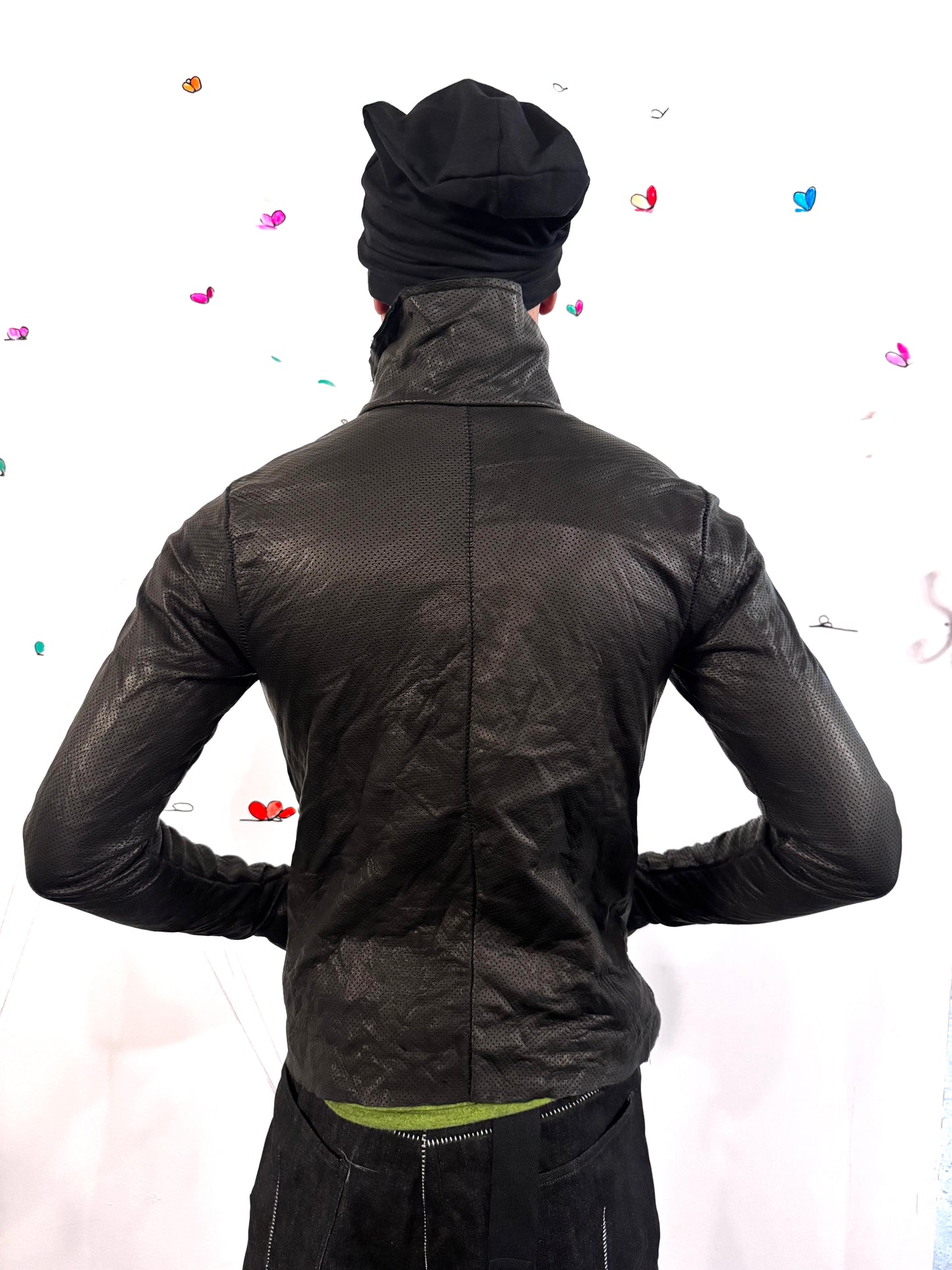 SS26 || PREFORATED TYPE III HIGH NECK JACKET|| CALFHIDE + COTTON