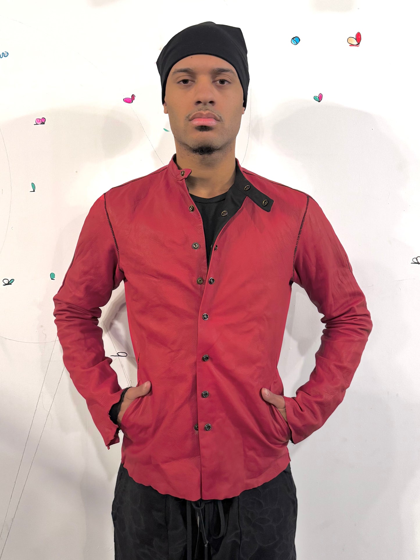 SS26 || FAULTED SHOULDER REVERSIBE SHIRT JACKET || CALFHIDE + COTTON