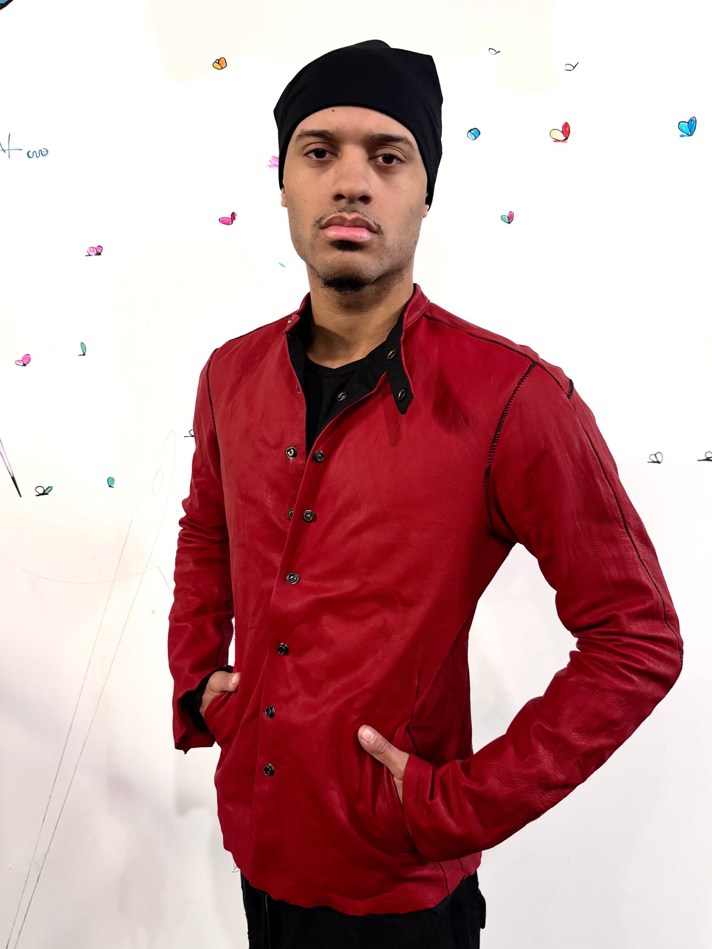 SS26 || FAULTED SHOULDER REVERSIBE SHIRT JACKET || CALFHIDE + COTTON