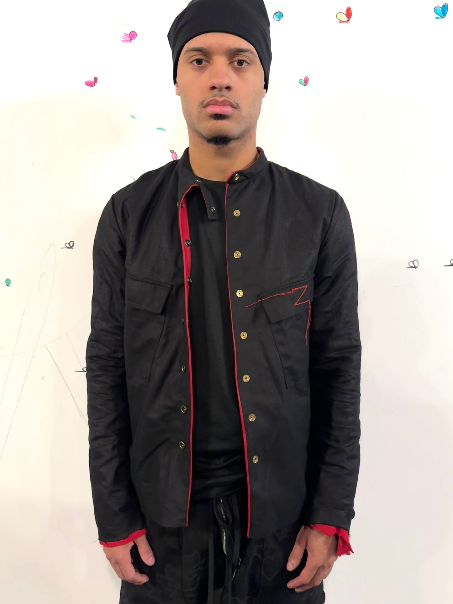 SS26 || FAULTED SHOULDER REVERSIBE SHIRT JACKET || CALFHIDE + COTTON