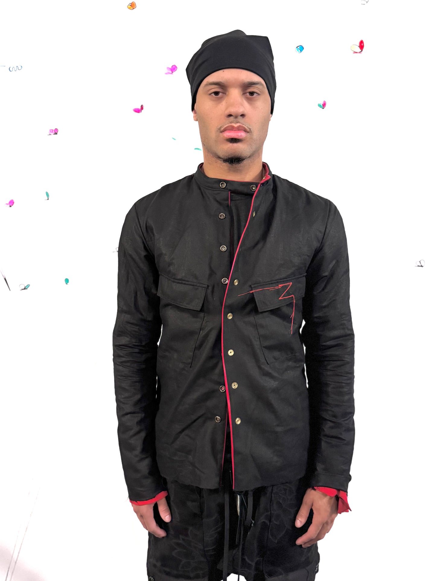 SS26 || FAULTED SHOULDER REVERSIBE SHIRT JACKET || CALFHIDE + COTTON