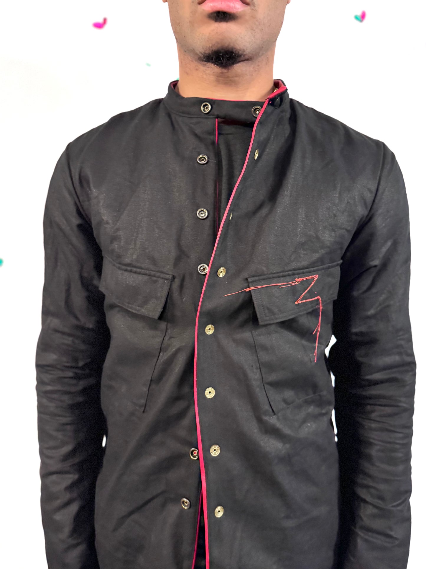 SS26 || FAULTED SHOULDER REVERSIBE SHIRT JACKET || CALFHIDE + COTTON