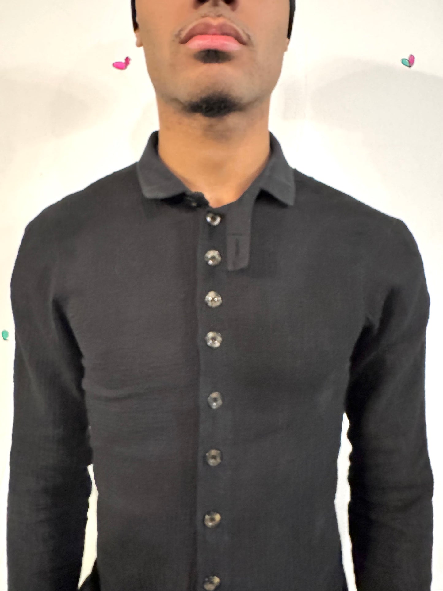 SS26 || FAULTED SHOULDER CRINKLED SHIRT || DOUBLE GAUZE COTTON BLK