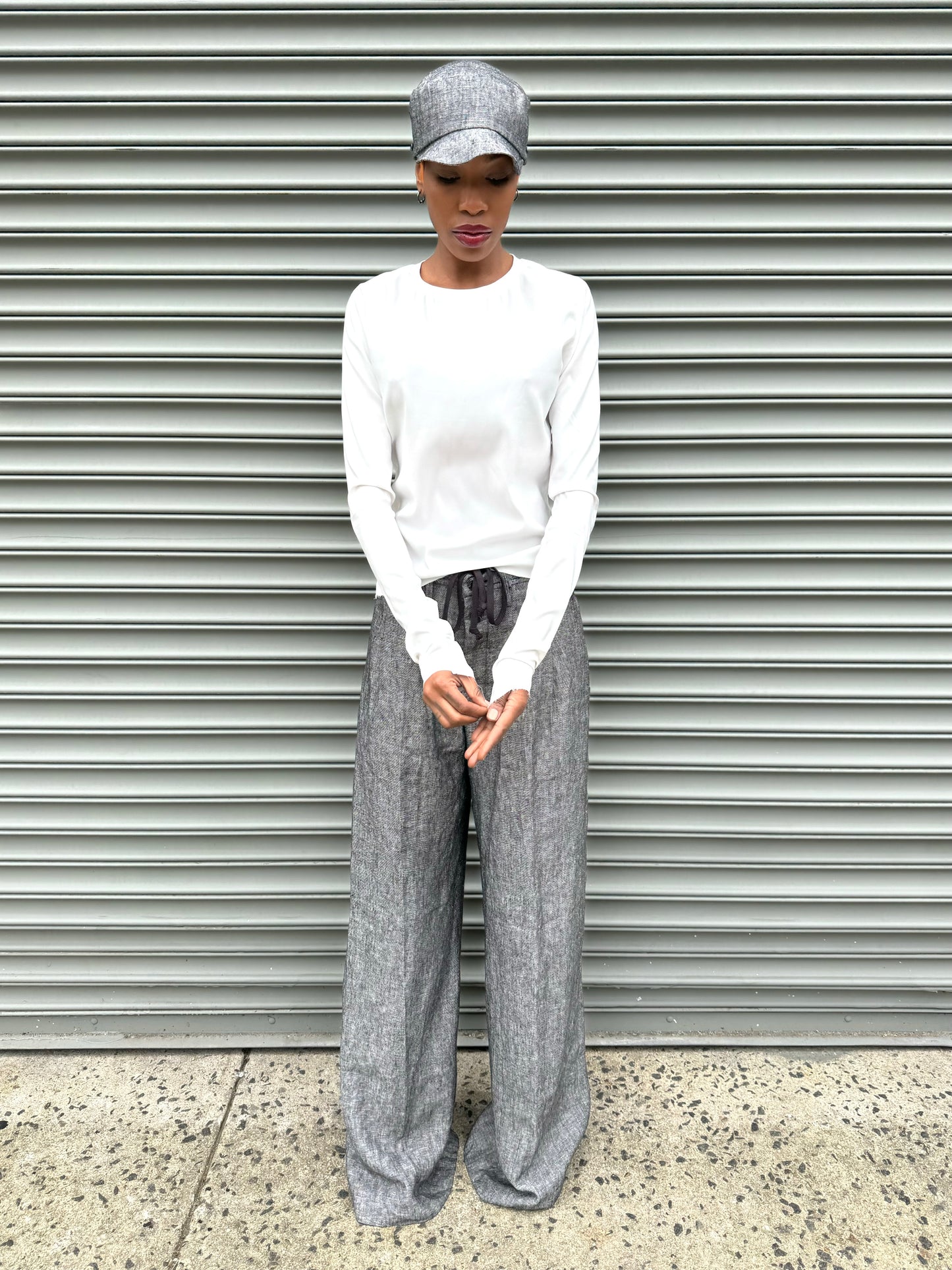 SS24 || RUCHED SPINE LONG SLEEVE TOP || WHITE